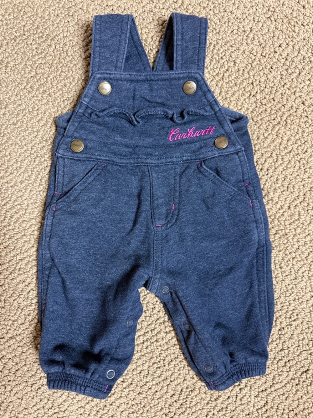 Carhartt Dark Blue Infant Overalls with Pink Stitching